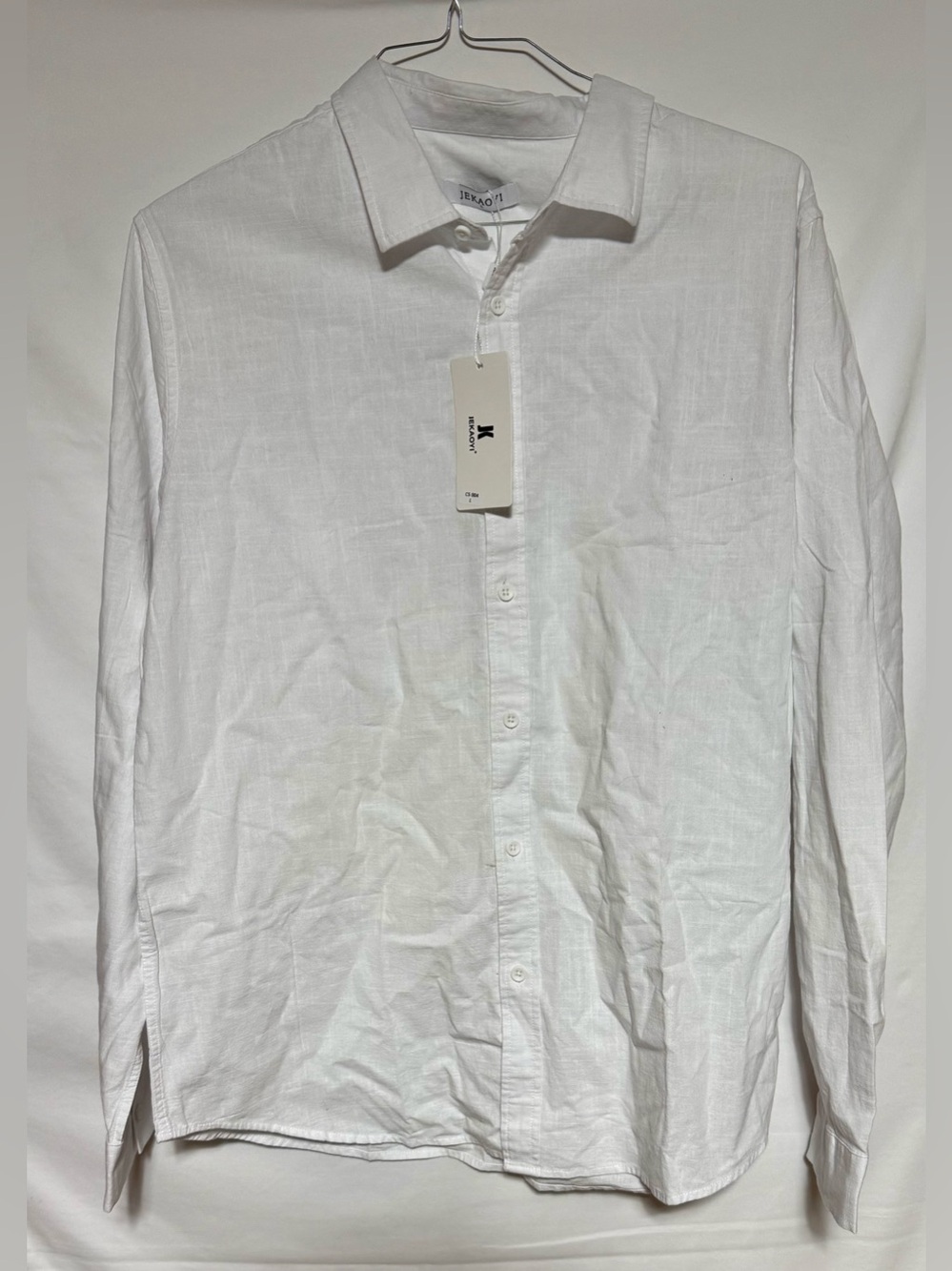 JEKAOYI Button Down Linen Shirt for Men Casual Long Sleeve Regular Fit, Sz L,NWT
